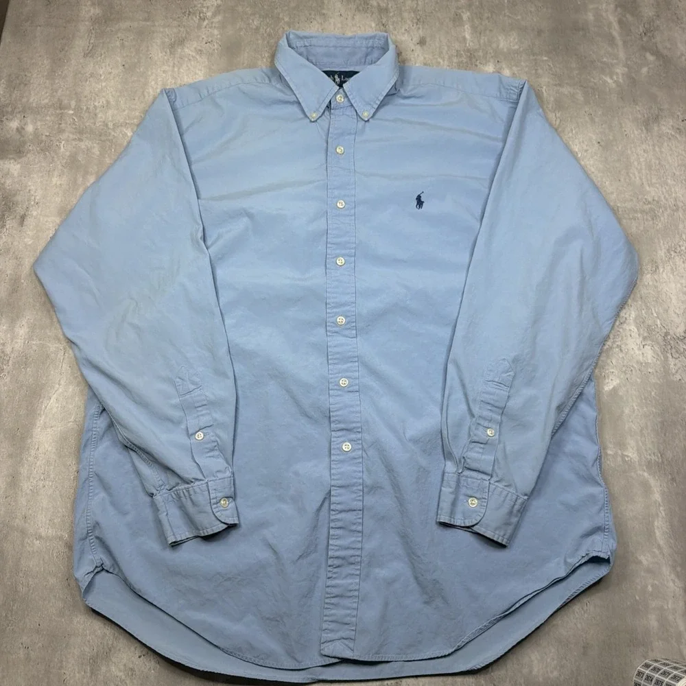 Vintage Polo Ralph Lauren Blake Shirt Mens Large L Blue Plaid Cotton 90s